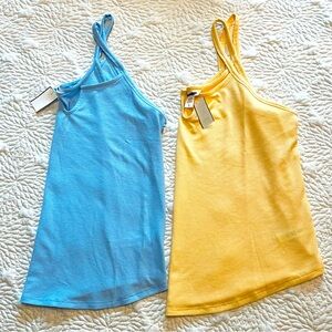 ATHLETA🥇 Wind Down Sleep Cami Tank Top BUNDLE Yellow & Blue Size L
